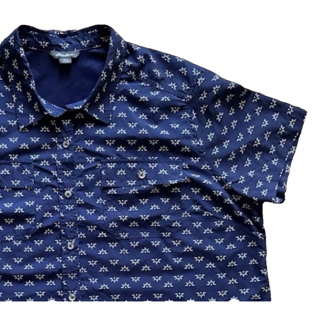 Eddie Bauer Short Sleeve Button Down Fishing Shirt Blue‎ SZ 2XL  Pockets Boat